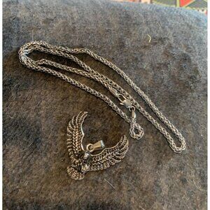 Silver-Tone Eagle Pendant Necklace With Chain